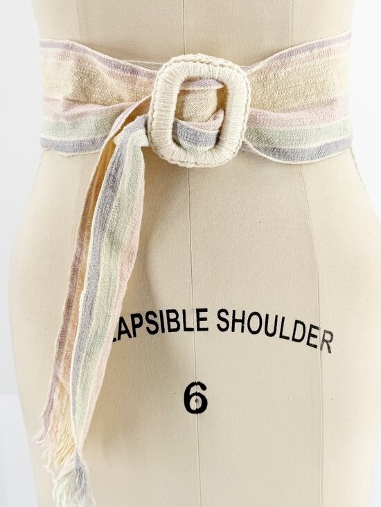 Liz Claiborne Accessories - Liz Claiborne Pastel Striped Sash Belt w Fringe Tie Cotton Japan O/S